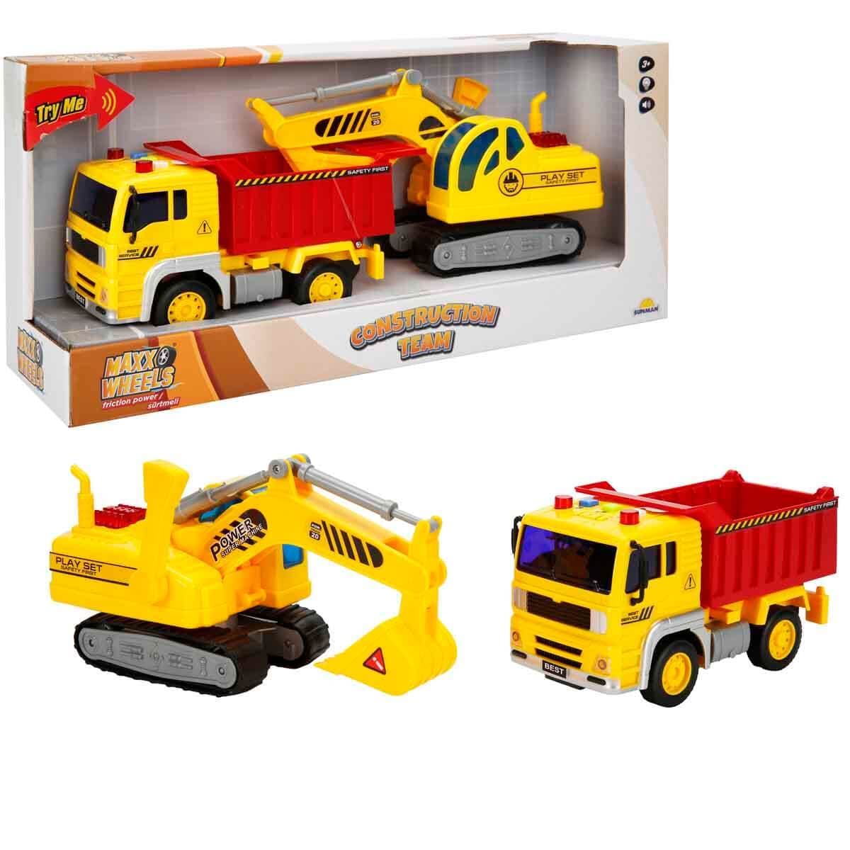 Maxx Wheels 1:20 Sesli ve Işıklı İnşaat Araçları Seti