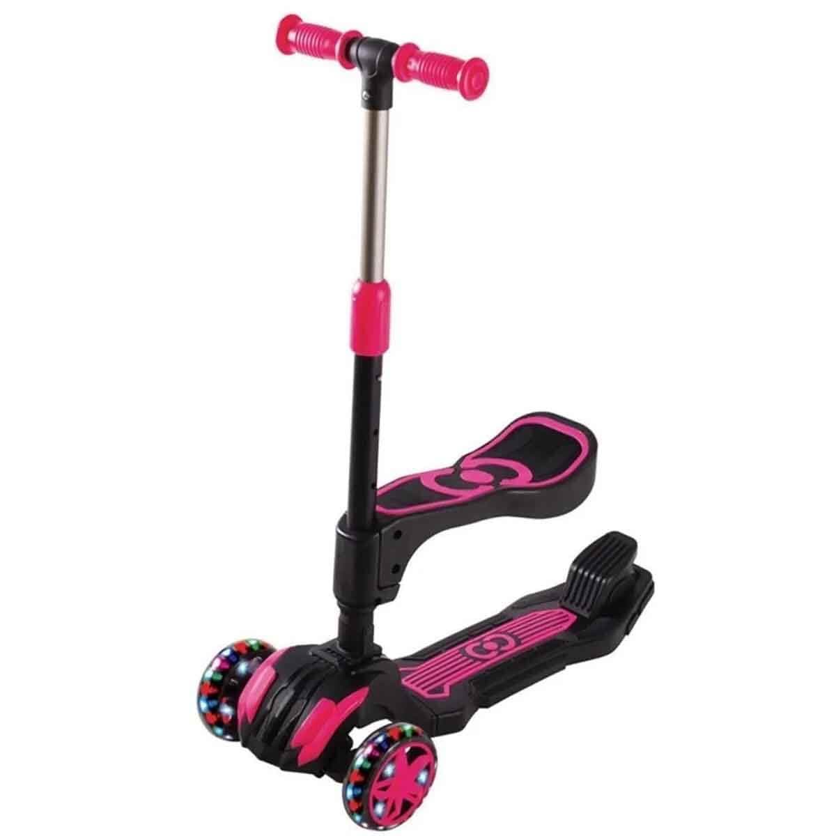 Combo Oturaklı Katlanabilir 3 Tekerlekli Işıklı Scooter - Pembe
