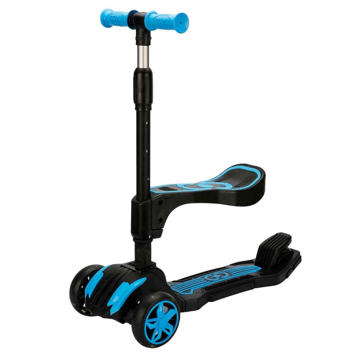 Combo Oturaklı Katlanabilir 3 Tekerlekli Işıklı Scooter - Mavi