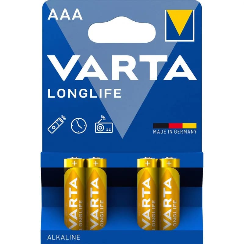 Varta Longlife Alkaline 1.5V AAA İnce 4'lü Paket Pil