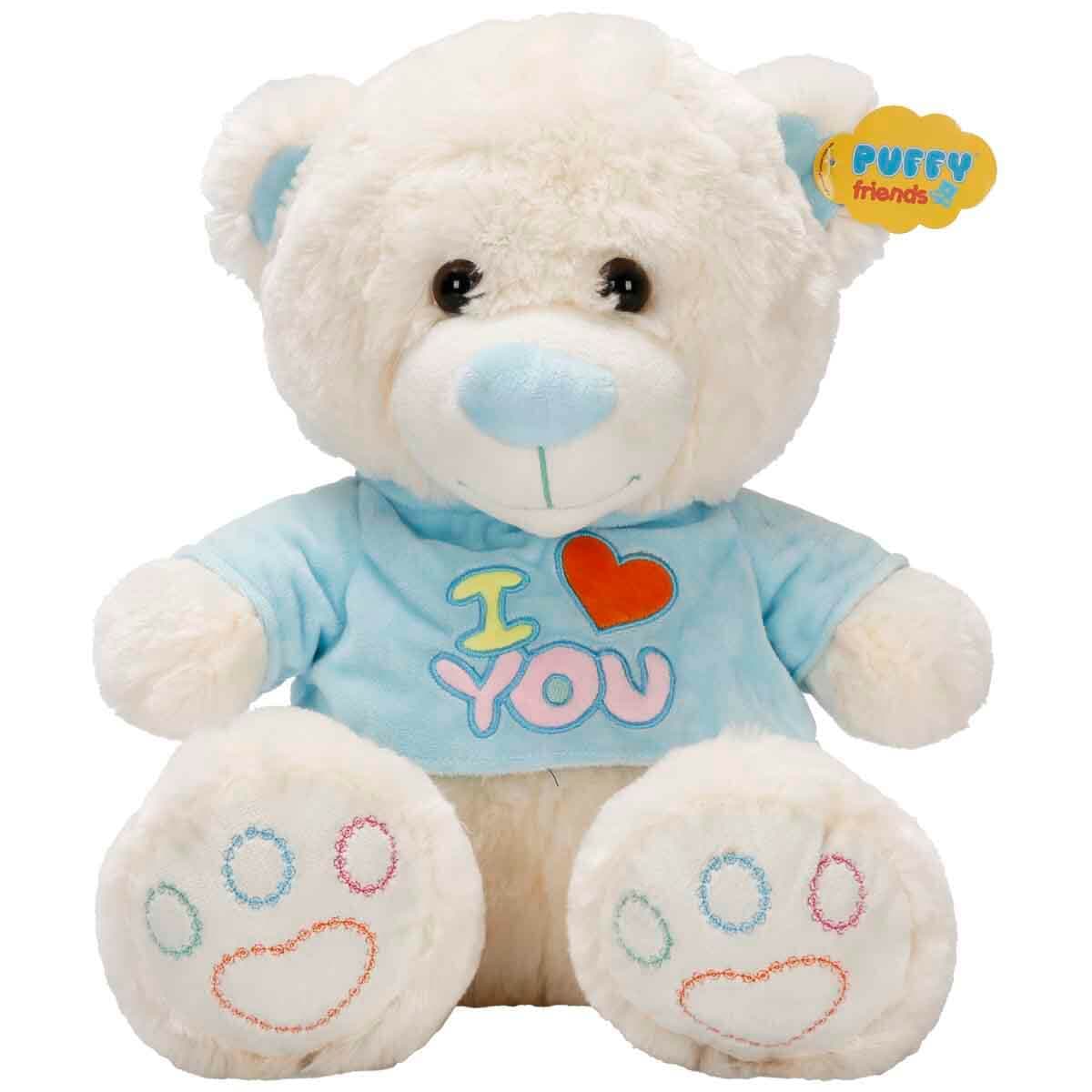 Puffy Friends Love Tişörtlü 40 cm Peluş Ayı Mavi