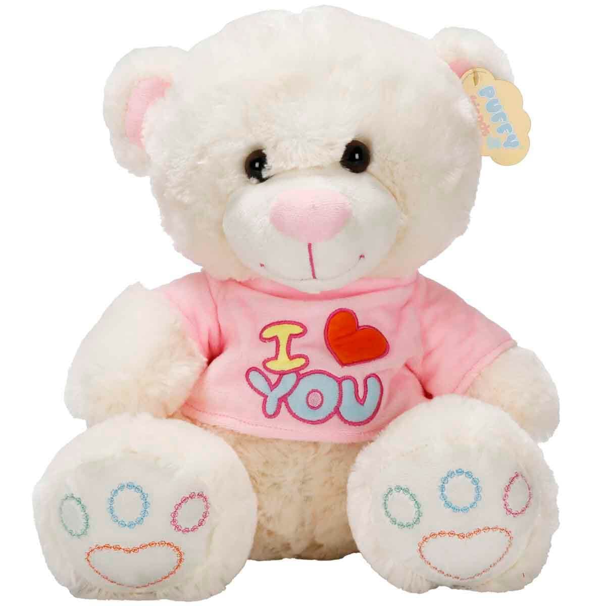Puffy Friends Love Tişörtlü 40 cm Peluş Ayı - Pembe