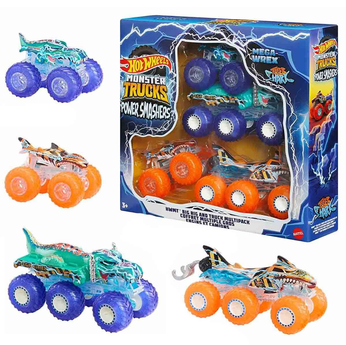 Hot Wheels Monster Trucks Power Smashers Mega-Wrex & Tiger Shark 4'lü Araç Seti HYJ29