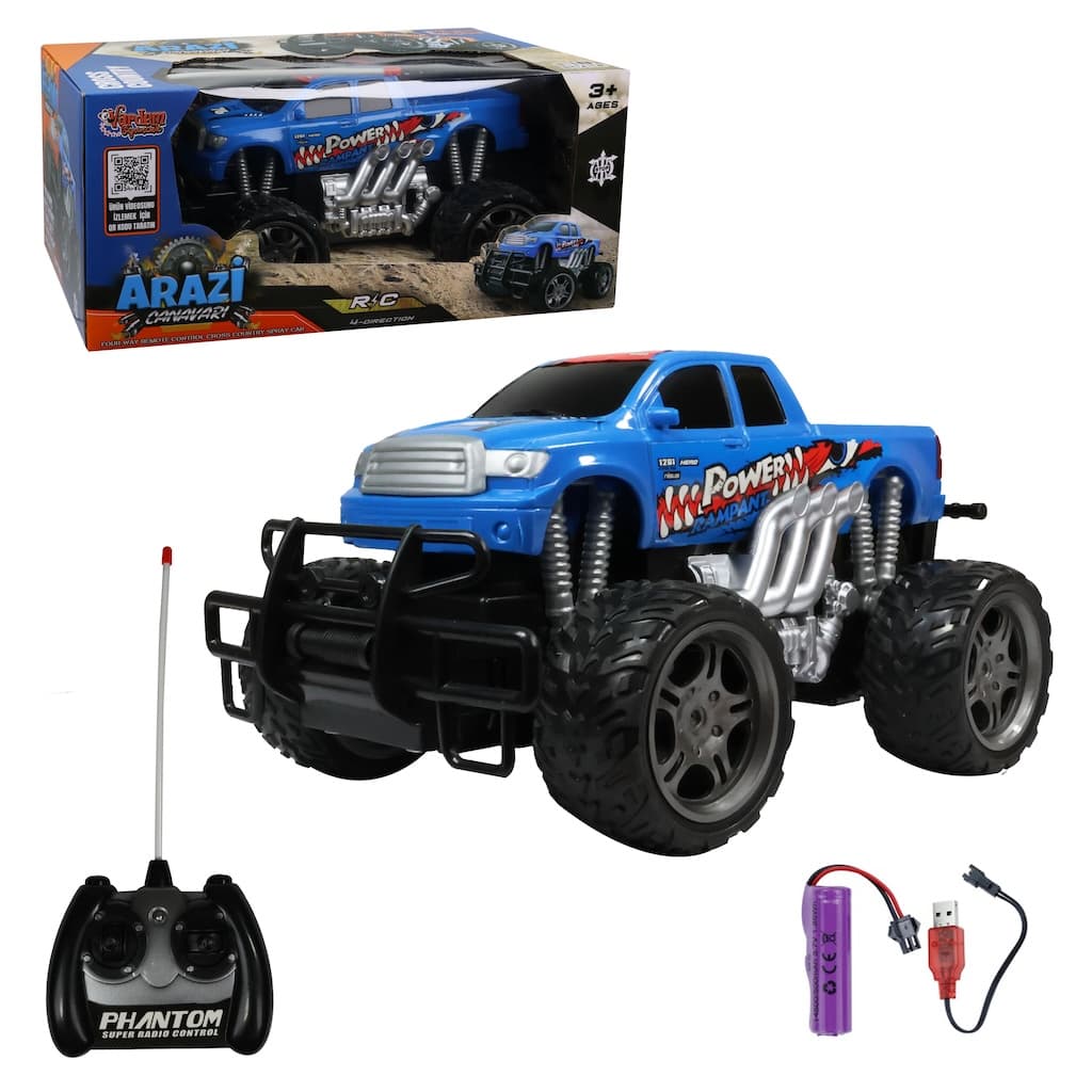 Vardem Uzaktan Kumandalı Full Fonksiyon 1:18 Şarjlı Arazi Canavarı Jeep - mavi